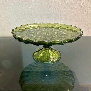 Vintage Anchor Hocking 10 " Pedestal Cake Plate - Fairfield Avocado Green